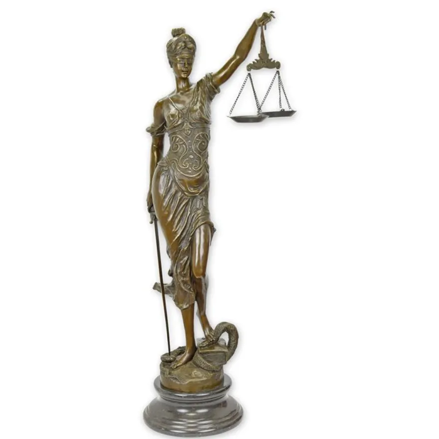 Casa Padrino Luxus Bronze Skulptur Justitia Bronze / Schwarz 27 x 37,8 x H. 98,4 cm - Bronzefigur mit Marmorsockel - Deko Figur
