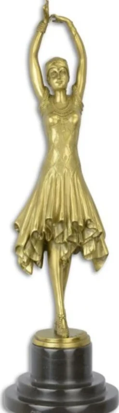 Casa Padrino Luxus Bronze Skulptur Tänzerin Gold / Schwarz 12,9 x 12,9 x H. 44,6 cm - Bronzefigur mit Marmorsockel - Deko Accessoires