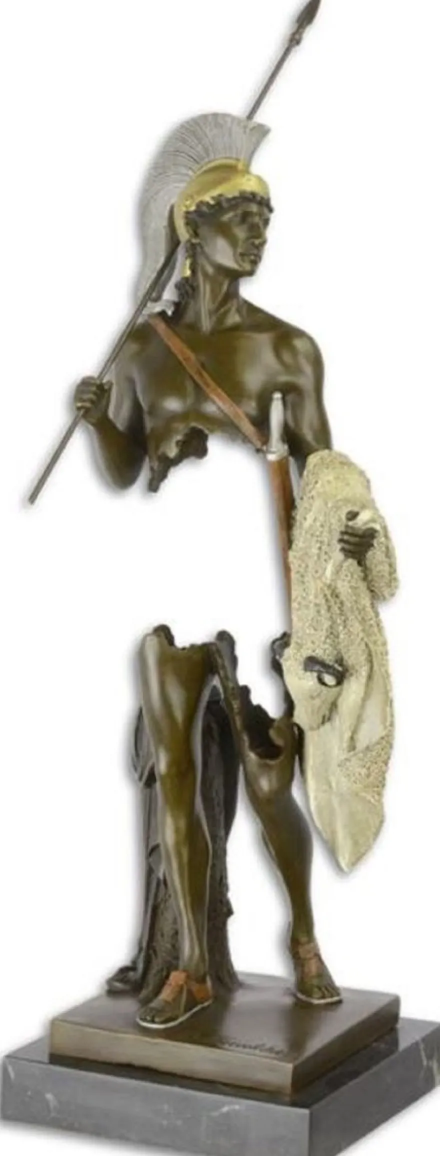 Casa Padrino Luxus Bronze Skulptur Römer mit goldenem Fleece Bronze / Gold / Schwarz 16,2 x 16 x H. 44,6 cm - Bronzefigur mit Marmorsockel - Deko Accessoires