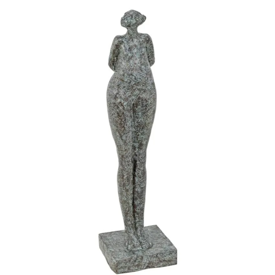 Casa Padrino Luxus Bronze Skulptur Stehende Frau Grün / Bronze 27,5 x 29 x H. 110 cm - Große Bronzefigur - Moderne Deko Figur