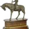 Casa Padrino Luxus Bronze Skulptur Jockey mit Pferd auf Holzsockel Bronze / Braun / Gold 44 x 19,8 x H. 52,4 cm - Bronzefigur - Dekofigur - Deko Accessoires