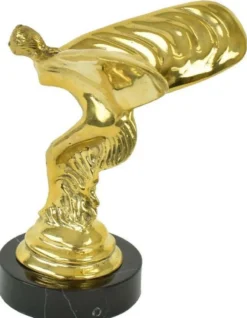Casa Padrino Luxus Bronze Skulptur Spirit of Ecstasy Frau mit Flügeln Gold / Schwarz 15 x 15 x H. 21 cm - Edle Bronzefigur mit Marmorsockel - Luxus Deko Accessoires