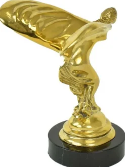 Casa Padrino Luxus Bronze Skulptur Spirit of Ecstasy Frau mit Flügeln Gold / Schwarz 15 x 15 x H. 21 cm - Edle Bronzefigur mit Marmorsockel - Luxus Deko Accessoires