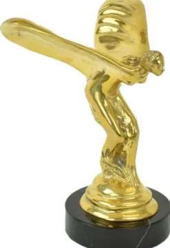 Casa Padrino Luxus Bronze Skulptur Spirit of Ecstasy Frau mit Flügeln Gold / Schwarz 15 x 15 x H. 21 cm - Edle Bronzefigur mit Marmorsockel - Luxus Deko Accessoires