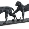 Casa Padrino Luxus Bronze Skulptur Leoparden Paar 86 x 9,5 x H. 24 cm - Bronzefigur - Dekofigur - Deko Accessoires - Luxus Kollektion