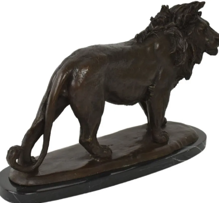Casa Padrino Luxus Bronze Skulptur Löwe Bronzefarben / Schwarz 49 x 16 x H. 31 cm - Bronzefigur mit Marmorsockel - Dekofigur - Deko Accessoires - Luxus Kollektion