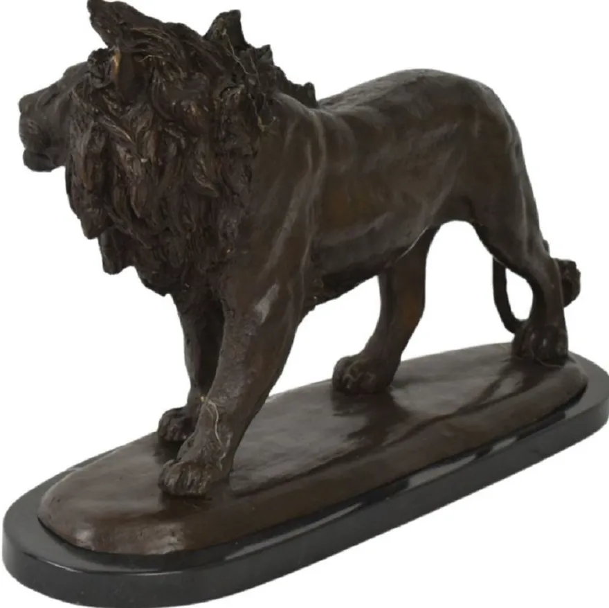 Casa Padrino Luxus Bronze Skulptur Löwe Bronzefarben / Schwarz 49 x 16 x H. 31 cm - Bronzefigur mit Marmorsockel - Dekofigur - Deko Accessoires - Luxus Kollektion