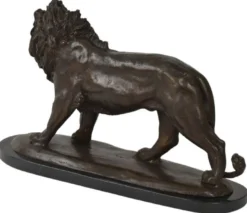 Casa Padrino Luxus Bronze Skulptur Löwe Bronzefarben / Schwarz 49 x 16 x H. 31 cm - Bronzefigur mit Marmorsockel - Dekofigur - Deko Accessoires - Luxus Kollektion