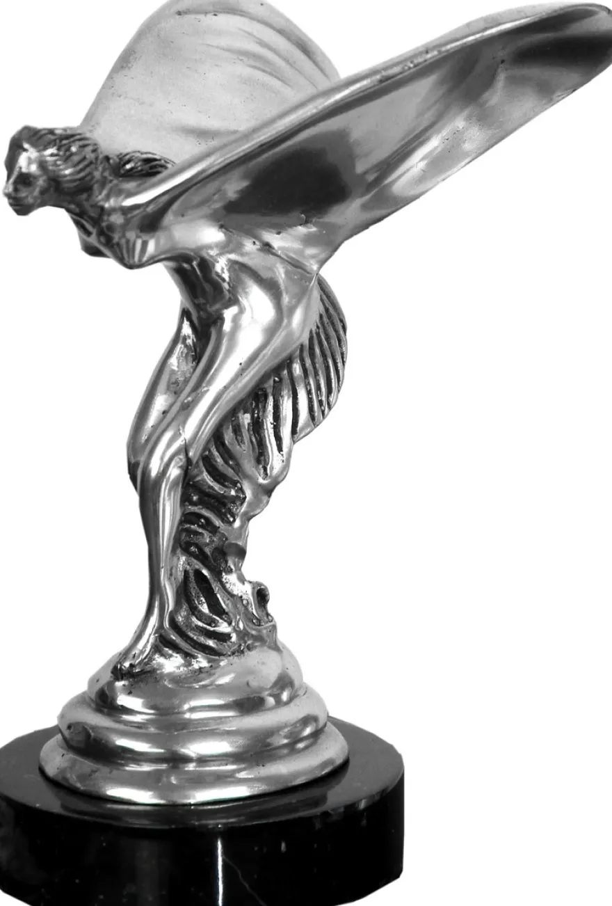 Casa Padrino Luxus Bronze Skulptur Lady with Wings Silber / Schwarz 15 x 17 x H. 21 cm - Edle Bronzefigur mit Marmorsockel