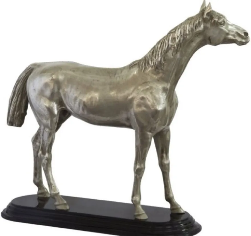 Casa Padrino Luxus Bronze Skulptur Pferd Silber / Schwarz 36 x 13 x H. 32 cm - Versilberte Dekofigur