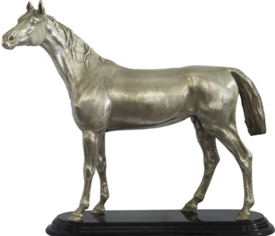 Casa Padrino Luxus Bronze Skulptur Pferd Silber / Schwarz 36 x 13 x H. 32 cm - Versilberte Dekofigur
