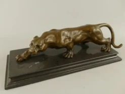 Casa Padrino Luxus Bronze Skulptur Leopard auf Marmorsockel 40 cm Antik Stil