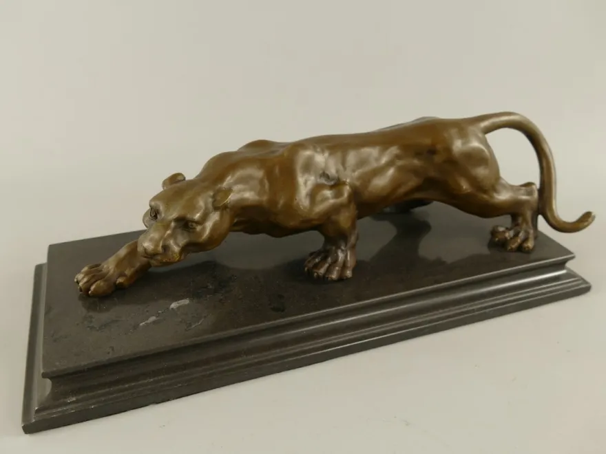 Casa Padrino Luxus Bronze Skulptur Leopard auf Marmorsockel 40 cm Antik Stil