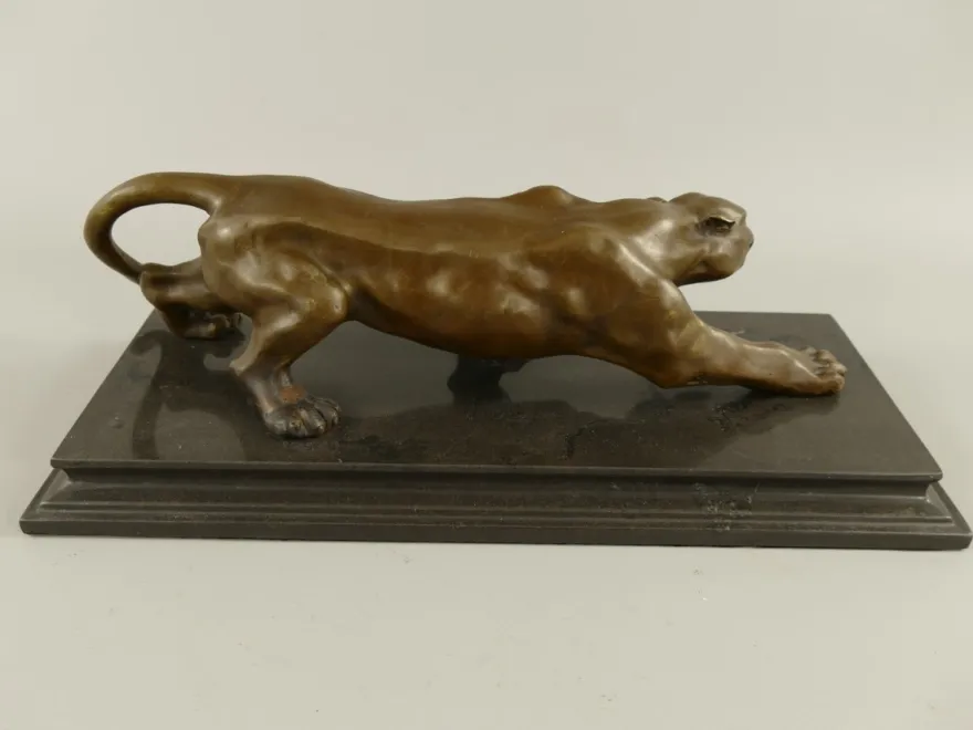 Casa Padrino Luxus Bronze Skulptur Leopard auf Marmorsockel 40 cm Antik Stil