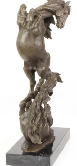 Casa Padrino Luxus Bronze Skulptur Kämpfende Pferde Bronze / Schwarz 33 x 14,3 x H. 51 cm - Deko Bronzefigur mit Marmorsockel