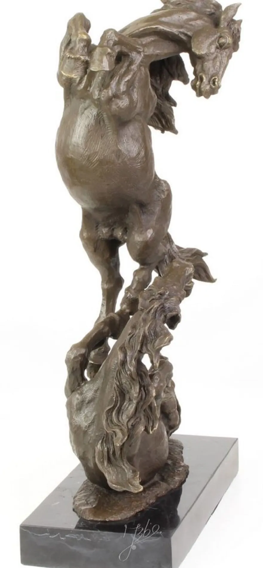 Casa Padrino Luxus Bronze Skulptur Kämpfende Pferde Bronze / Schwarz 33 x 14,3 x H. 51 cm - Deko Bronzefigur mit Marmorsockel