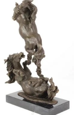 Casa Padrino Luxus Bronze Skulptur Kämpfende Pferde Bronze / Schwarz 33 x 14,3 x H. 51 cm - Deko Bronzefigur mit Marmorsockel