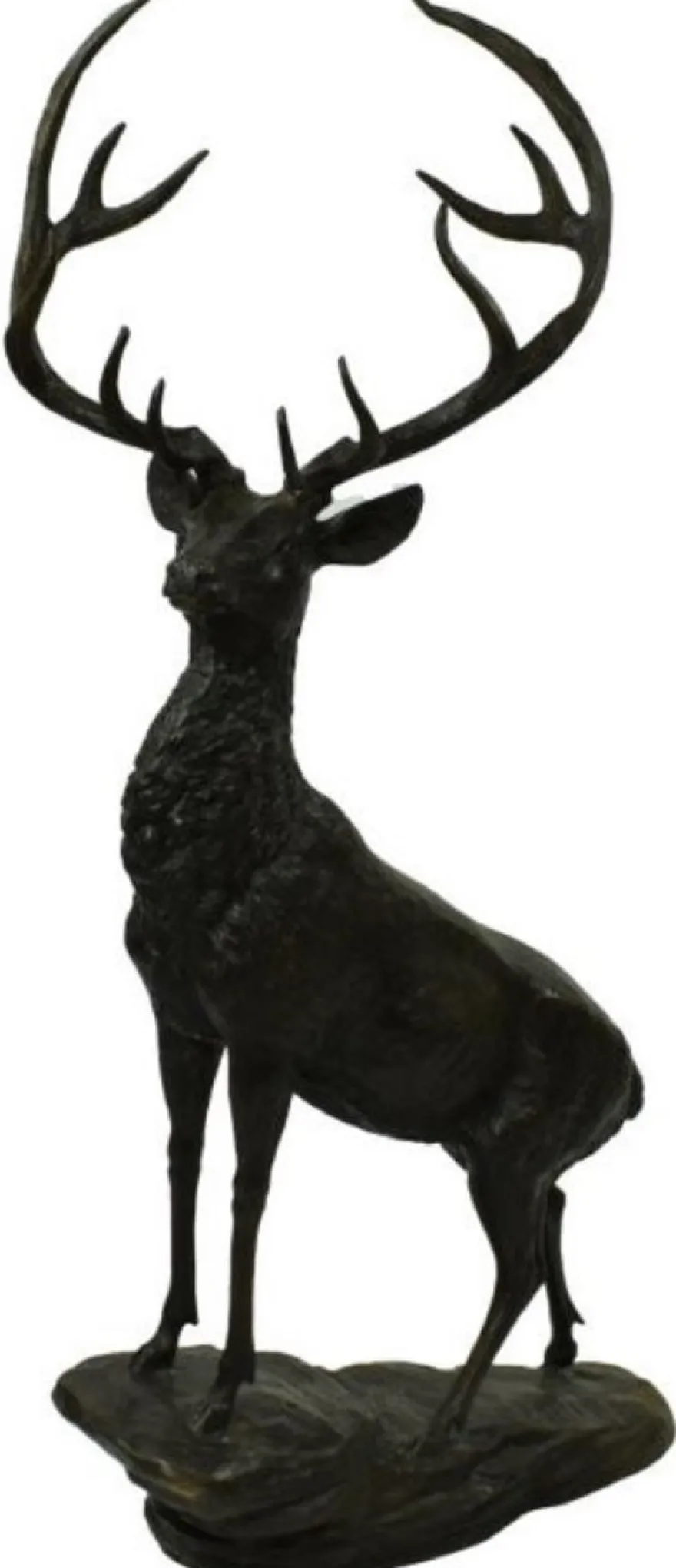 Casa Padrino Luxus Bronze Skulptur Hirsch auf Felsen Bronze / Schwarz 80 x 60 x H. 160 cm - Bronzefigur - Tierfigur - Hotel & Restaurant Deko Accessoires