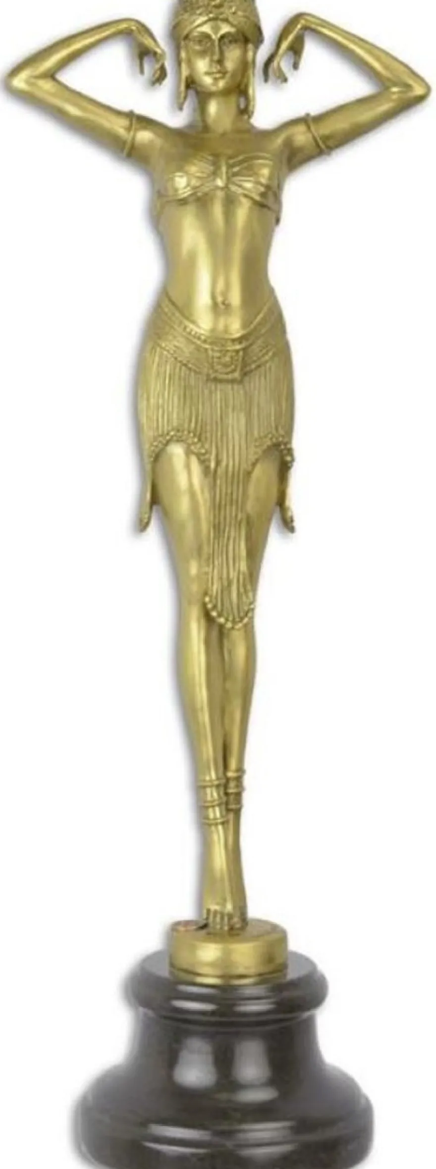 Casa Padrino Luxus Bronze Skulptur Ägyptische Tänzerin Gold / Schwarz 17,6 x 12,6 x H. 49,2 cm - Bronzefigur mit Marmorsockel - Deko Accessoires