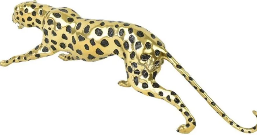 Casa Padrino Luxus Bronze Skulptur Gepard Gold / Schwarz 62 x 14 x H. 18 cm - Bronze Deko Figur - Bronze Tierfigur - Luxus Deko Accessoires