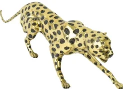 Casa Padrino Luxus Bronze Skulptur Gepard Gold / Schwarz 62 x 14 x H. 18 cm - Bronze Deko Figur - Bronze Tierfigur - Luxus Deko Accessoires