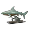 Casa Padrino Luxus Bronze Skulptur Hai auf Marmorsockel Grün / Schwarz 39,5 x 113 x H. 61 cm - Große Bronzefigur - Deko Figur