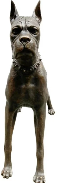 Casa Padrino Luxus Bronze Skulptur Boxer Hund Bronzefarben 85 x 28 x H. 95 cm - Bronze Dekofigur - Wohnzimmer Dekofigur - Luxus Wohnzimmer Deko Accessoires