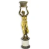 Casa Padrino Luxus Bronze Skulptur Orientalische Trägerin mit Schale auf Marmorsäule Bronze / Gold H. 188 cm - Bronzefigur mit Marmorsockel - Deko Figur