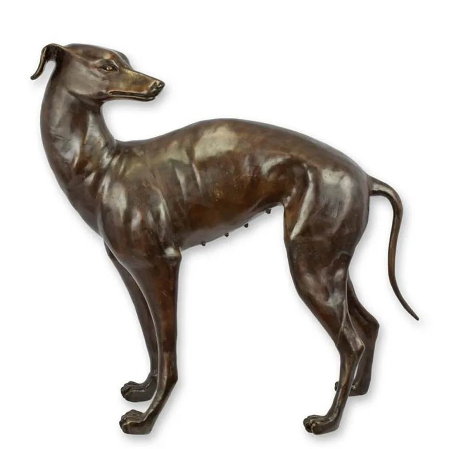 Casa Padrino Luxus Bronze Skulptur Windhund Bronze / Braun 97,5 x H. 97 cm - Lebensgroße Bronzefigur - Deko Figur