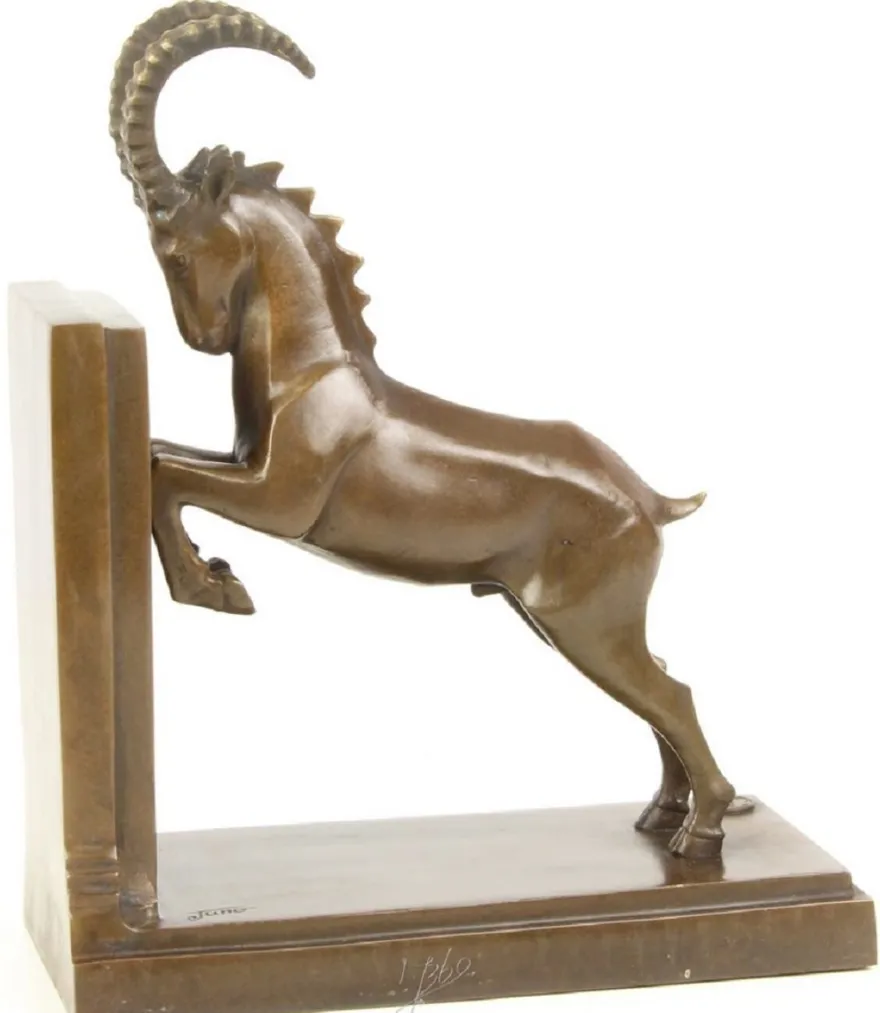 Casa Padrino Luxus Bronze Springbock Buchstütze 20,4 x 10 x H. 25,6 cm - Deko Bronzefigur