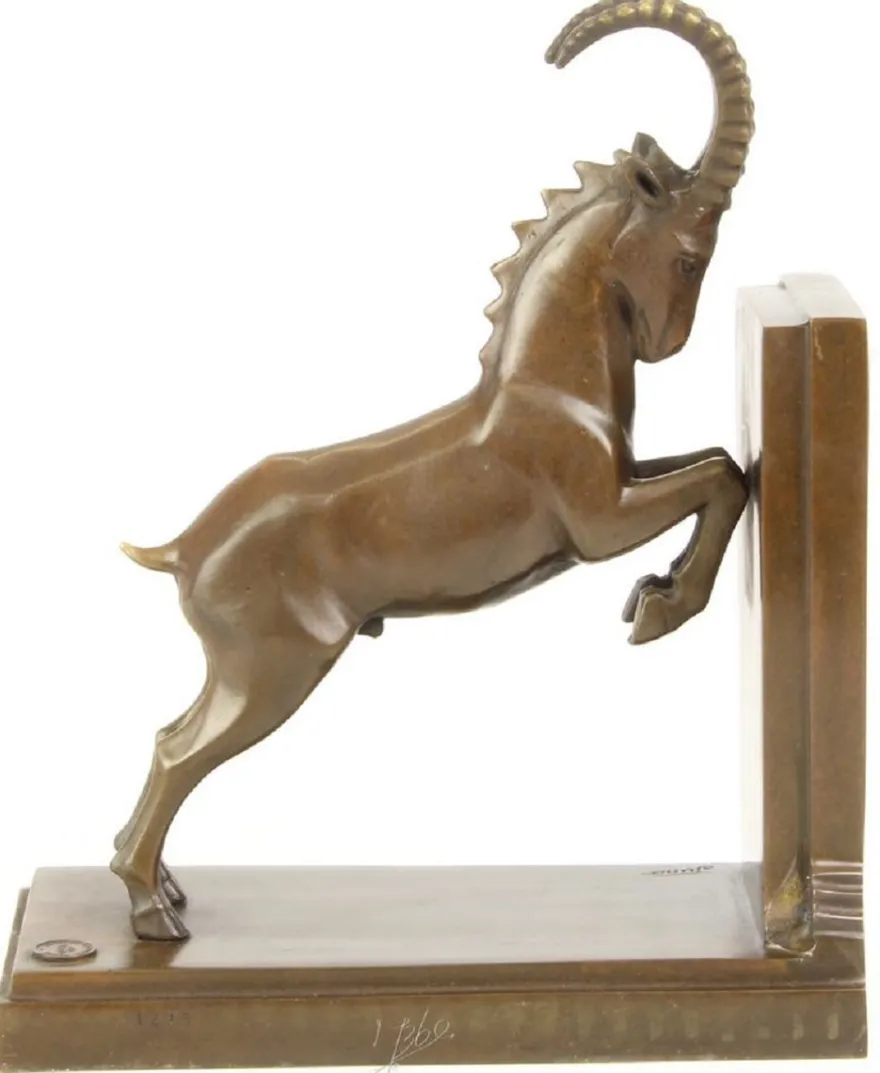 Casa Padrino Luxus Bronze Springbock Buchstütze 20,4 x 10 x H. 25,6 cm - Deko Bronzefigur