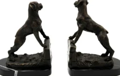 Casa Padrino Luxus Buchstützen Set Hunde Bronze auf schwarzem Marmor Sockel - Luxus Deko