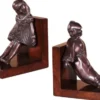 Casa Padrino Luxus Buchstützen Set Mädchen & Clown Bronze / Braun 14 x 10 x H. 17 cm - Deko Bronzefiguren mit Holzsockel