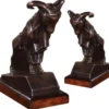 Casa Padrino Luxus Buchstützen Set Widder Bronze / Dunkelbraun 17 x 8 x H. 20 cm - Deko Bronzefiguren mit Mahagoni Holzsockel