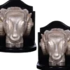 Casa Padrino Luxus Buchstützen Set Widderköpfe Silber / Schwarz 21 x 19 x H. 18 cm - Schreibtisch Deko - Wohnzimmer Deko - Deko Accessoires