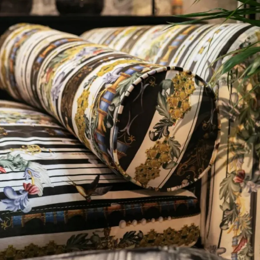 Casa Padrino Luxus Chaiselongue mit Streifen Mehrfarbig / Schwarz 84 x 164 x H. 80 cm - Wohnzimmer Liegesessel - Recamiere - Wohnzimmer Möbel - Luxus Möbel