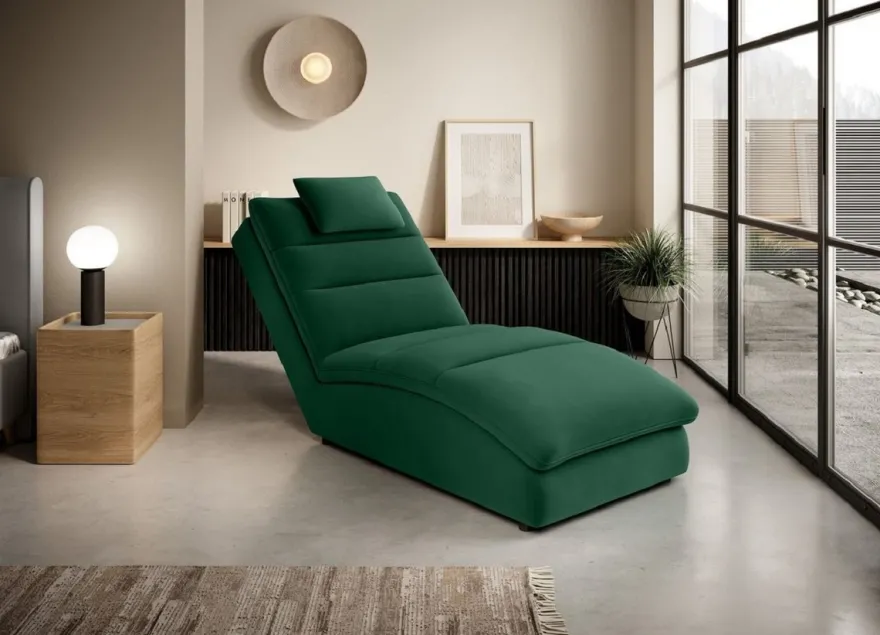 Casa Padrino Luxus Chaiselongue mit Kopfkissen Grün 85 x 170 x H. 92 cm - Wohnzimmer Liegesessel - Relexliege - Recamiere - Wohnzimmer Möbel - Luxus Möbel