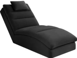 Casa Padrino Luxus Chaiselongue mit Kopfkissen Schwarz 85 x 170 x H. 92 cm - Wohnzimmer Liegesessel - Relexliege - Recamiere - Wohnzimmer Möbel - Luxus Möbel