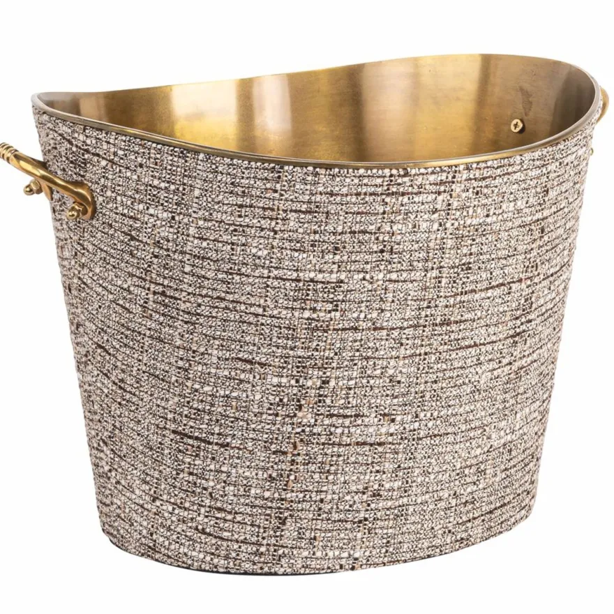 Casa Padrino Luxus Champagnerkühler Beige / Messing 37 cm - Luxus Weinkühler - Gastronomie Accessoires - Hotel Accessoires - Luxus Accessoires