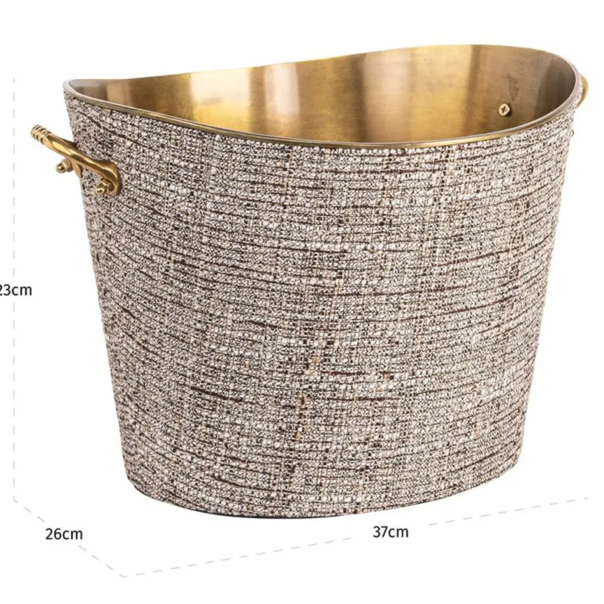 Casa Padrino Luxus Champagnerkühler Beige / Messing 37 cm - Luxus Weinkühler - Gastronomie Accessoires - Hotel Accessoires - Luxus Accessoires