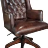 Casa Padrino Luxus Chefsessel aus Echtleder in Dunkelbraun, Drehstuhl mit Rollen, 64 x 67 x 104-111 cm