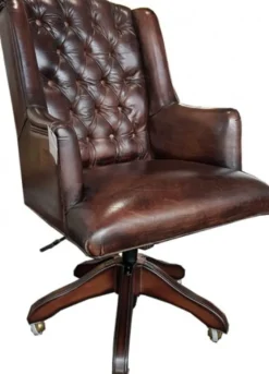 Casa Padrino Luxus Chefsessel aus Echtleder in Dunkelbraun, Drehstuhl mit Rollen, 64 x 67 x 104-111 cm