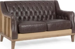 Casa Padrino Luxus Chesterfield Kunstleder Sofa Dunkelbraun / Naturfarben 140 x 85 x H. 85 cm - Wohnzimmer Sofa - Wohnzimmer Möbel - Chesterfield Möbel - Luxus Möbel - Luxus Einrichtung