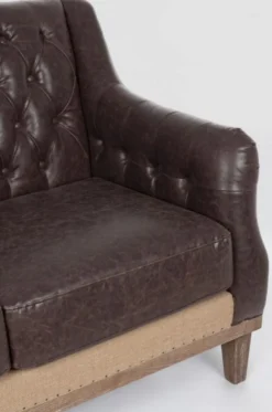 Casa Padrino Luxus Chesterfield Kunstleder Sofa Dunkelbraun / Naturfarben 140 x 85 x H. 85 cm - Wohnzimmer Sofa - Wohnzimmer Möbel - Chesterfield Möbel - Luxus Möbel - Luxus Einrichtung
