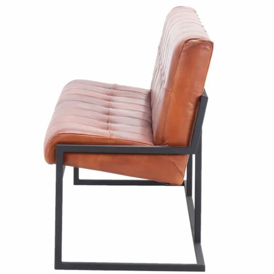 Casa Padrino Luxus Chesterfield Echtleder Sitzbank Hellbraun / Schwarz 200 cm - Echtleder Möbel