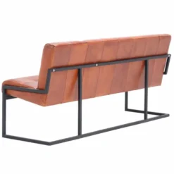 Casa Padrino Luxus Chesterfield Echtleder Sitzbank Hellbraun / Schwarz 200 cm - Echtleder Möbel
