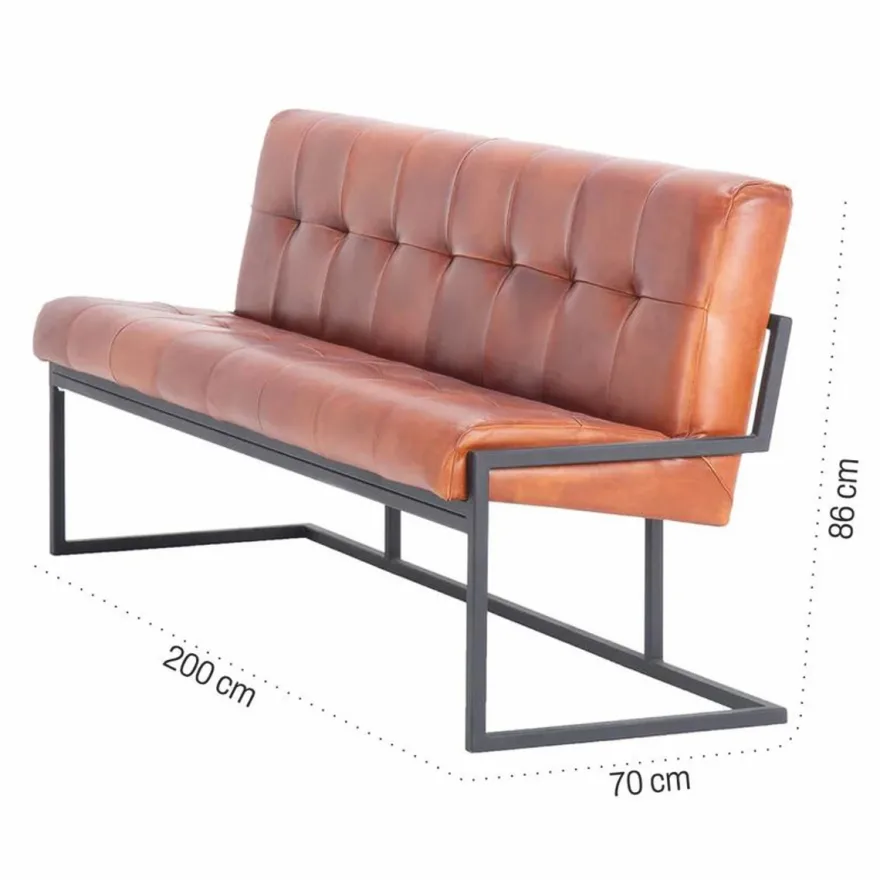 Casa Padrino Luxus Chesterfield Echtleder Sitzbank Hellbraun / Schwarz 200 cm - Echtleder Möbel