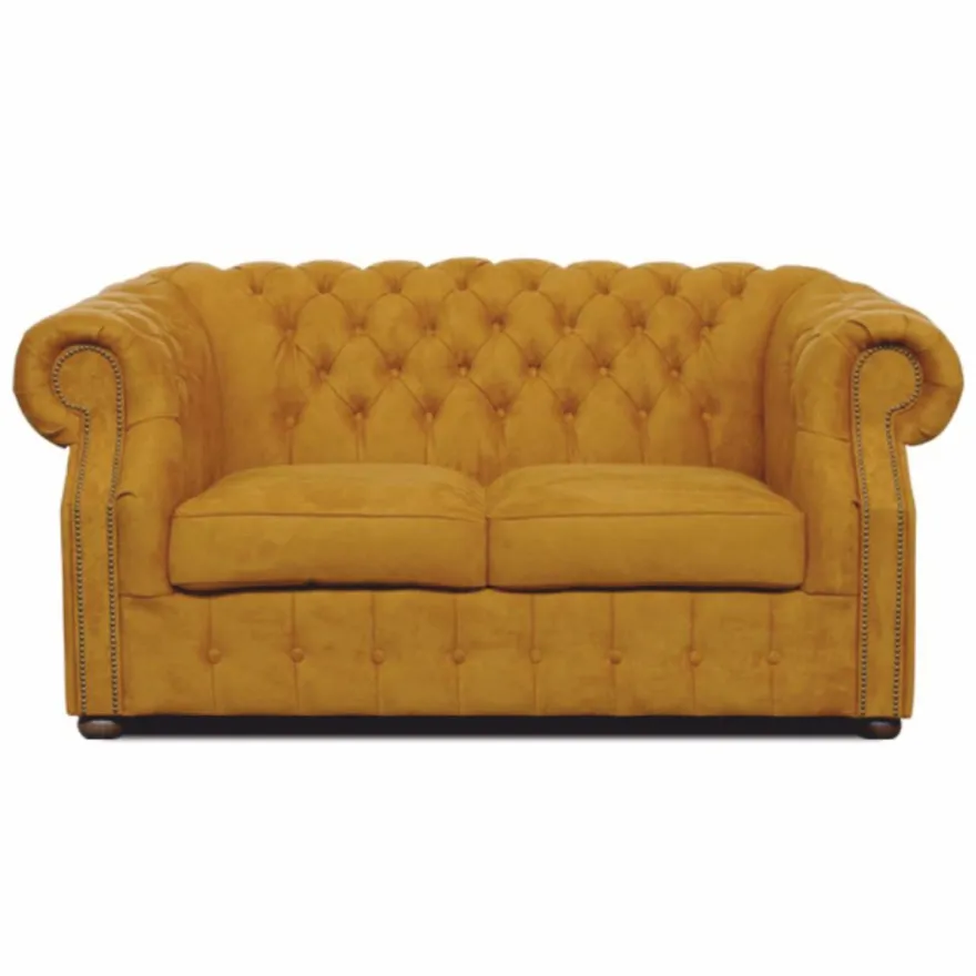 Casa Padrino Luxus Chesterfield Samt Sofa Ocker / Dunkelbraun 160 cm - Wohnzimmer Möbel