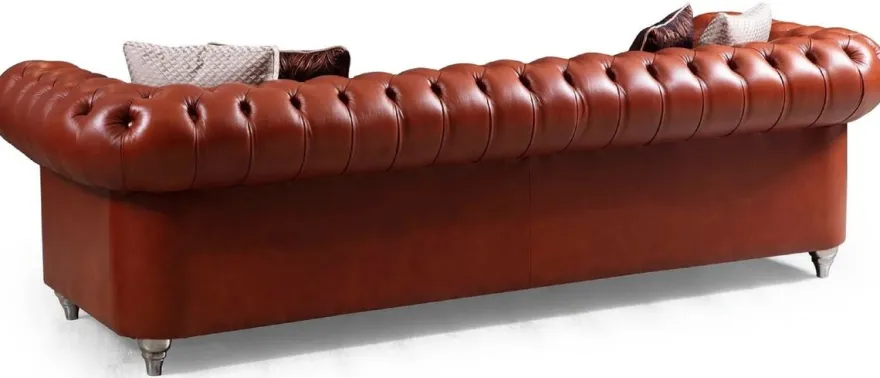Casa Padrino Luxus Chesterfield Kunstleder Sofa Braun / Silber 270 x 100 x H. 70 cm - Wohnzimmer Sofa - Wohnzimmer Möbel - Chesterfield Möbel - Luxus Möbel - Luxus Einrichtung