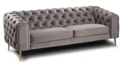 Casa Padrino Luxus Chesterfield 2er Sofa Grau / Messingfarben 155 x 95 x H. 80 cm - Modernes Wohnzimmer Sofa - Chesterfield Wohnzimmer Möbel